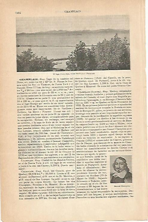 LAMINA ESPASA 14434: El lago Champlain America del Norte
