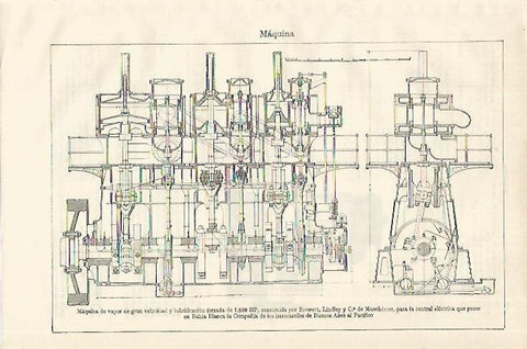 LAMINA ESPASA 18717: Maquina de vapor para la Compalia de Ferrocarriles de Buenos Aires