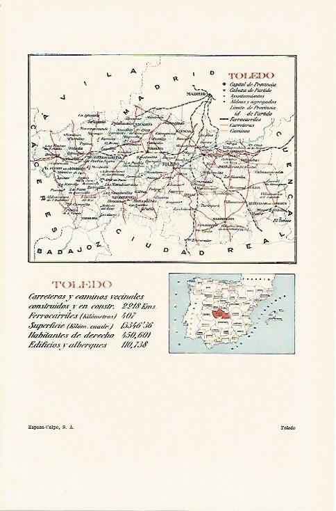 LAMINA ESPASA 1264: Plano de la provincia de Toledo