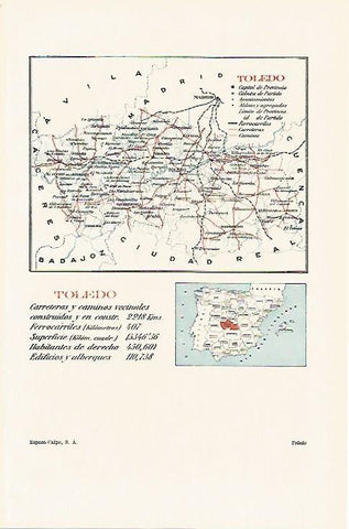 LAMINA ESPASA 1264: Plano de la provincia de Toledo