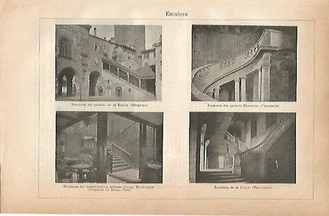 LAMINA ESPASA 18853: Escalera en Bergamo Caprarola Barcelona y del barco George Washington