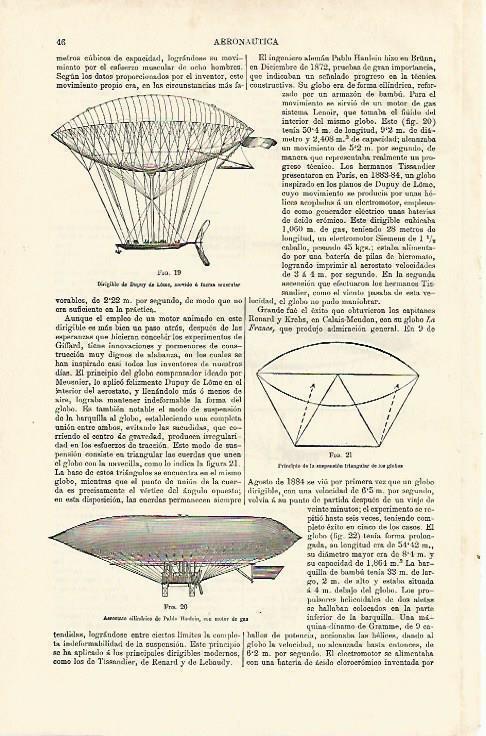 LAMINA ESPASA 12554: Dirigible de Dupuy y aerostato de P. Hanlein