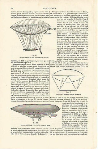 LAMINA ESPASA 12554: Dirigible de Dupuy y aerostato de P. Hanlein