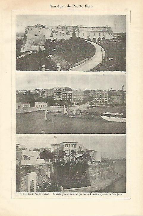 LAMINA ESPASA 18323: Castillo puerto y Puerta de San Juan de Puerto Rico