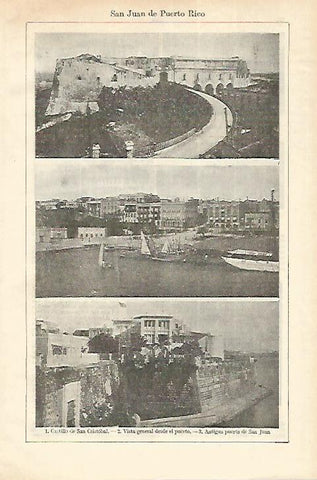 LAMINA ESPASA 18323: Castillo puerto y Puerta de San Juan de Puerto Rico