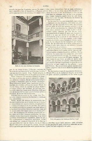 LAMINA ESPASA 2353: Patio de casa mudejar de Granada y patio del palacio del Gobierno Civil de Argel