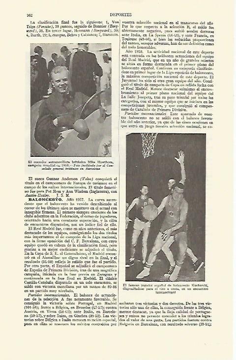LAMINA ESPASA 14867: El piloto Mike Hawthorn y el jugador de baloncesto Kucharski