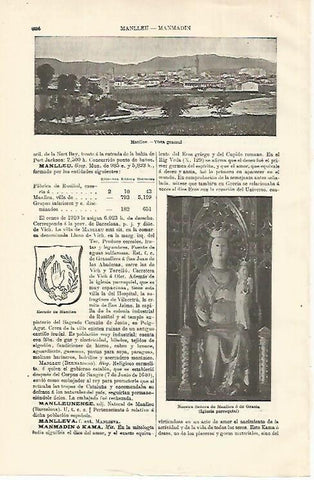 LAMINA ESPASA 18634: Vista y escudo de Manlleu