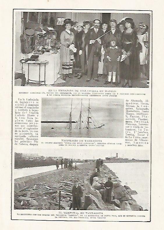 LAMINA BLANCO Y NEGRO 7419: Embajada de Inglaterra en Madrid y naufragio y temporal en Tarragona