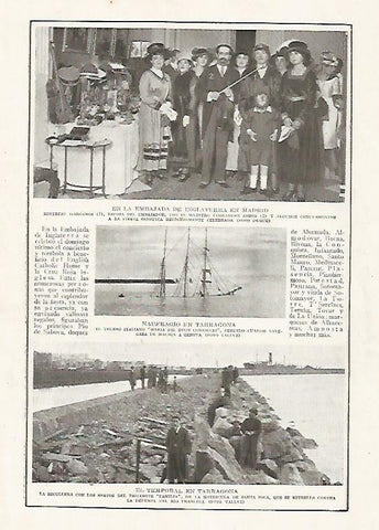LAMINA BLANCO Y NEGRO 7419: Embajada de Inglaterra en Madrid y naufragio y temporal en Tarragona