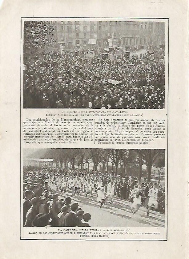 LAMINA BLANCO Y NEGRO 7439: Manifestacion en Barcelona por el Estatut y Carrera de la Vuelta a San Sebastian