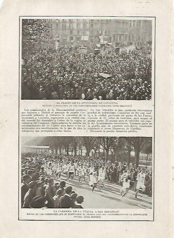 LAMINA BLANCO Y NEGRO 7439: Manifestacion en Barcelona por el Estatut y Carrera de la Vuelta a San Sebastian