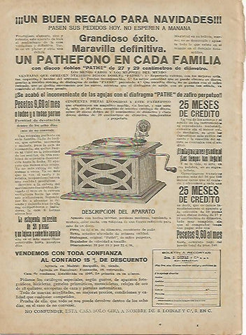 LAMINA BLANCO Y NEGRO 7471: Publicidad del Panthefono de S. Loinaz