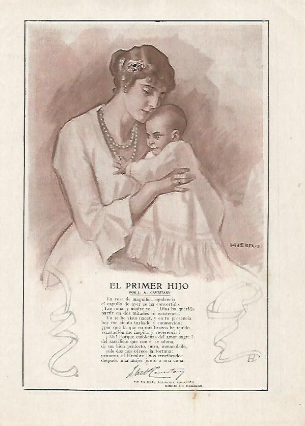 LAMINA BLANCO Y NEGRO 7477: El primer hijo por J.A. Cavestany y dibujo de Huertas