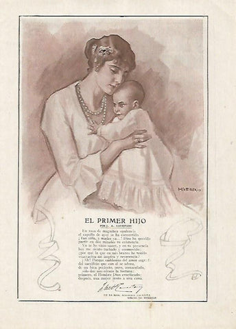 LAMINA BLANCO Y NEGRO 7477: El primer hijo por J.A. Cavestany y dibujo de Huertas
