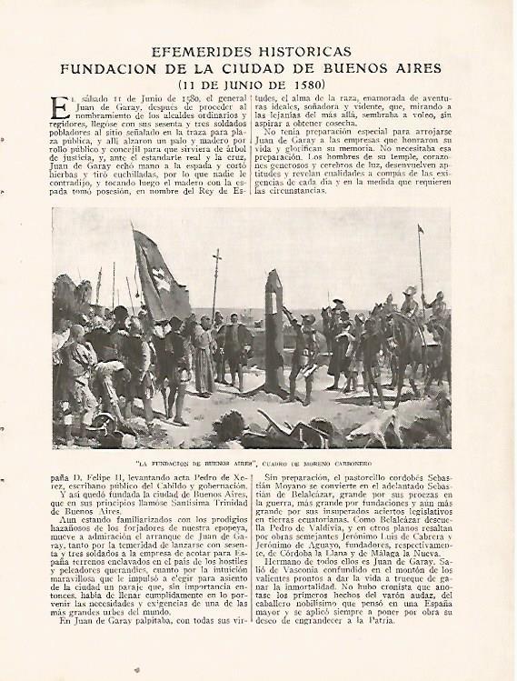 LAMINA BLANCO Y NEGRO 7503: La Fundacion de Buenos Aires por Moreno Carbonero