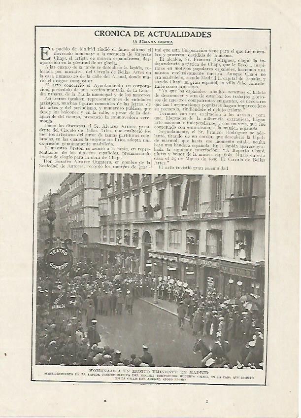 LAMINA BLANCO Y NEGRO 7538: Homenaje a R. Chapi en Madrid