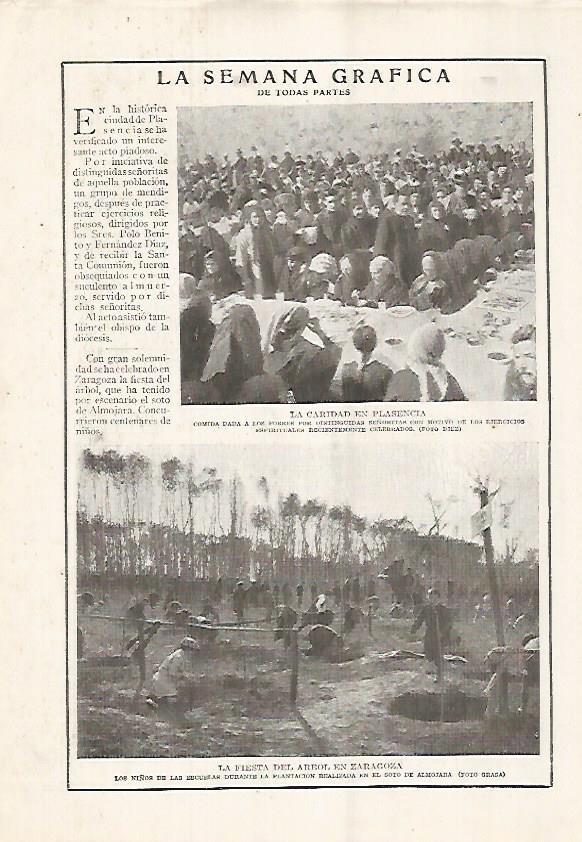 LAMINA BLANCO Y NEGRO 7569: Caridad en Plasencia y Fiesta del Arbol en Zaragoza