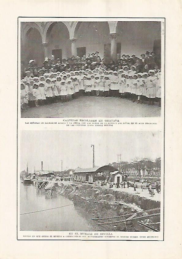 LAMINA BLANCO Y NEGRO 7572: Cantinas escolares en Granada y hundimiento en el muelle de Sevilla