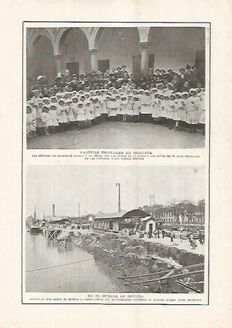 LAMINA BLANCO Y NEGRO 7572: Cantinas escolares en Granada y hundimiento en el muelle de Sevilla