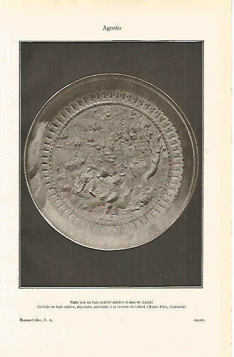 LAMINA ESPASA 15396: Plato con relieve alusivo al mes de agosto