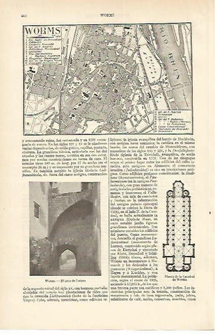 LAMINA ESPASA Alemania 1597: Plano de Worms Alemania