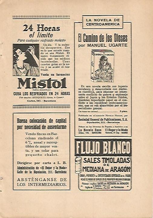LAMINA 8832: Publicidad de Mistol y novela El camino de los dioses de Manuel Ugarte