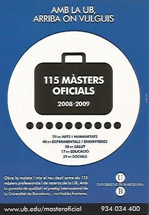 POSTAL A0196 PUBLICITARA : Masters Universitat de Barcelona