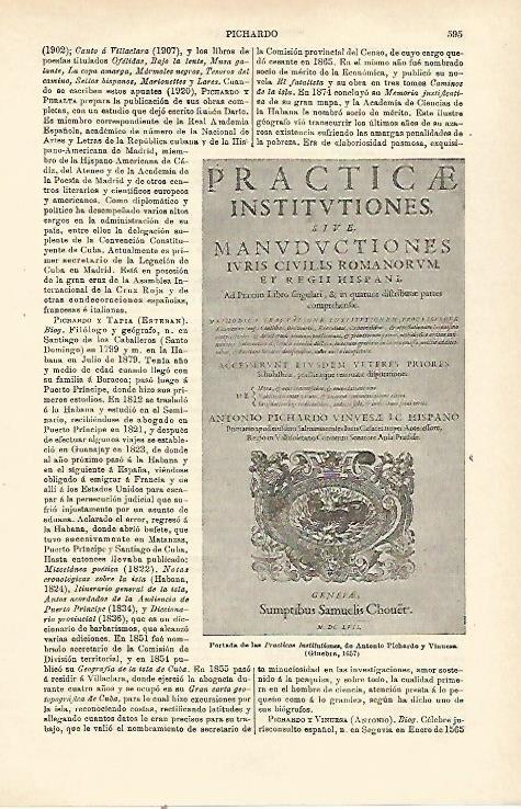 LAMINA ESPASA 23193: Portada de Praticae Institutiones de A. Pichardo y Vinuesa