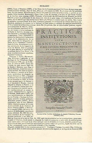 LAMINA ESPASA 23193: Portada de Praticae Institutiones de A. Pichardo y Vinuesa