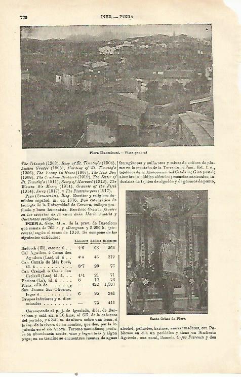 LAMINA ESPASA 23224: vista de Piera Barcelona