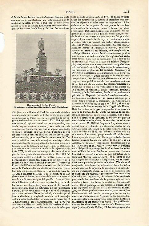 LAMINA ESPASA 23254: Monumento a Felipe Pinel en Sant Boi de Llobregat Barcelona