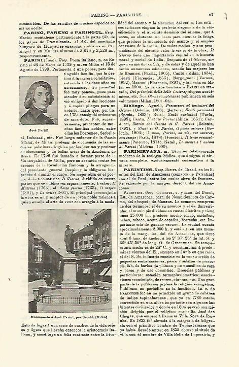 LAMINA ESPASA 23317: Monumento a Jose Parini en Milan