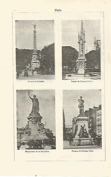 LAMINA ESPASA 23345: Fuente de Chatelet y Monumento a la Republica de Paris