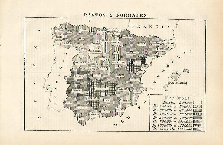 LAMINA ESPASA 23429: Mapa de España de pastos y forrajes