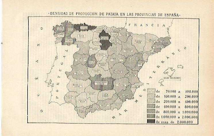 LAMINA ESPASA 23442: Mapa de España de produccion de patata