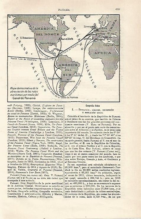 LAMINA ESPASA 23532: Mapa de las rutas del Canal de Panama