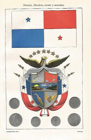 LAMINA ESPASA 23537: Bandera escudo y monedas de Panama