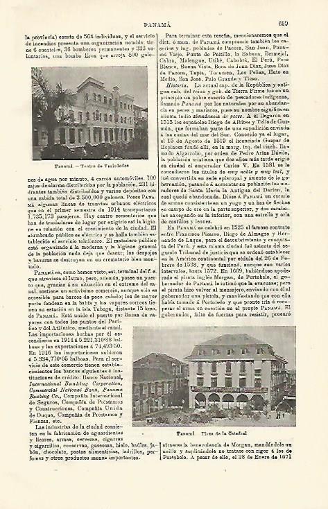 LAMINA ESPASA 23542: Teatro de Variedades  y plaza de la Catedral de Panama