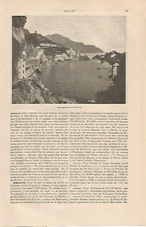 LAMINA ESPASA 23645: Vista de Amalfi Italia