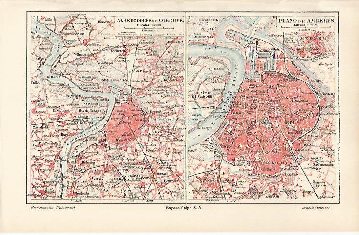 LAMINA ESPASA 23658: Mapa de los alrededores de Amberes