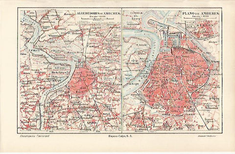 LAMINA ESPASA 23658: Mapa de los alrededores de Amberes