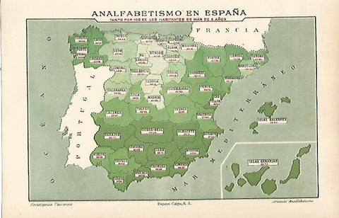 LAMINA ESPASA 23726: Mapa del analfabetismo en España