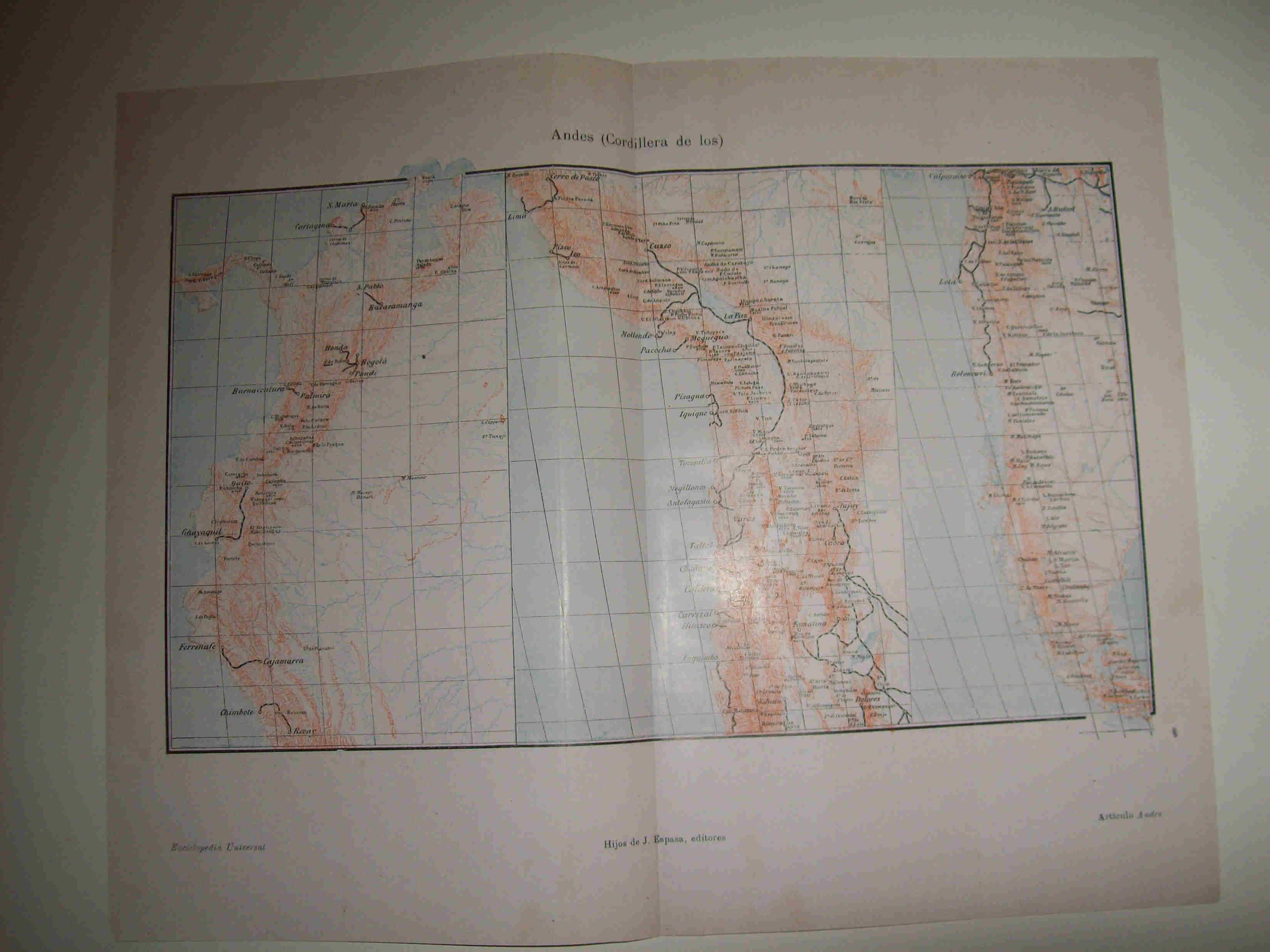 LAMINA ESPASA 23748: Mapa de la cordillera de los Andes
