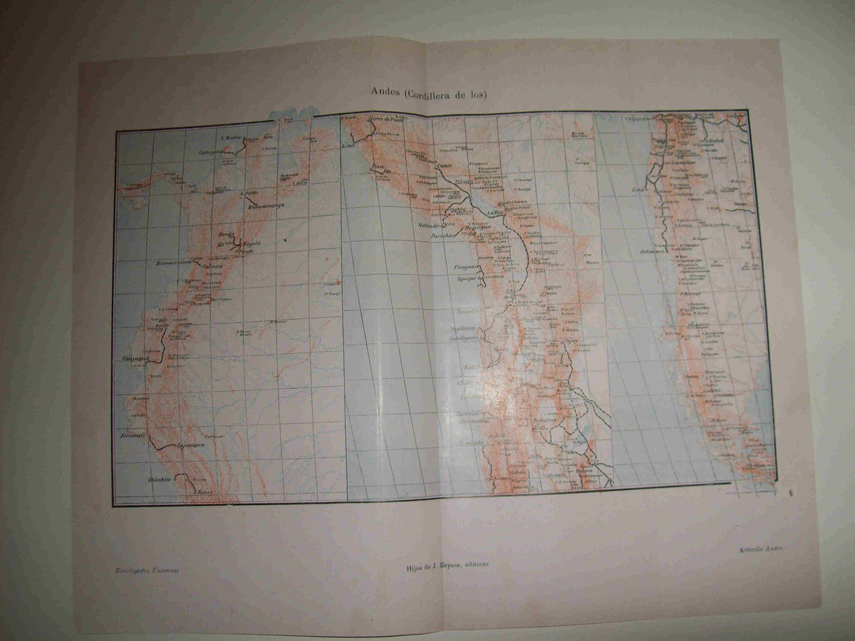 LAMINA ESPASA 23748: Mapa de la cordillera de los Andes