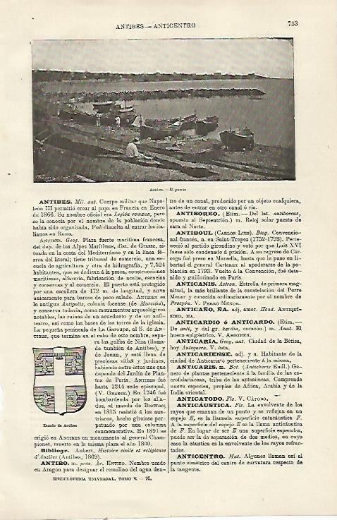 LAMINA ESPASA 23818: Puerto y escudo de Antibes