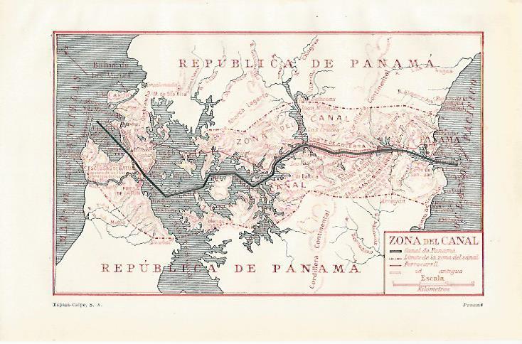 LAMINA ESPASA 23838: Mapa de la zona del Canal de Panama