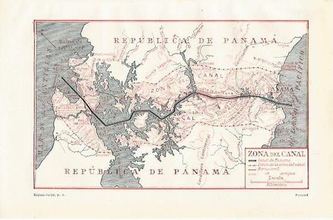 LAMINA ESPASA 23838: Mapa de la zona del Canal de Panama