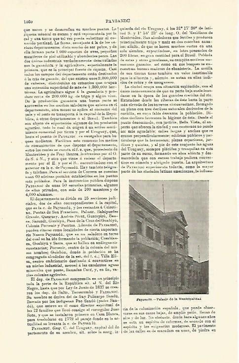 LAMINA ESPASA 23864: Palacio de la Municipalidad de Paysandu en Uruguay