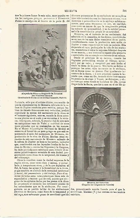 LAMINA ESPASA 24021: Alegoria de Minerva por F. Sanchis